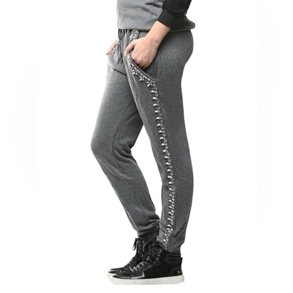 Hemant and Nandita Embellished Chrystal Charcoal Gray Sweatpants Joggers XS - Picture 1 of 10